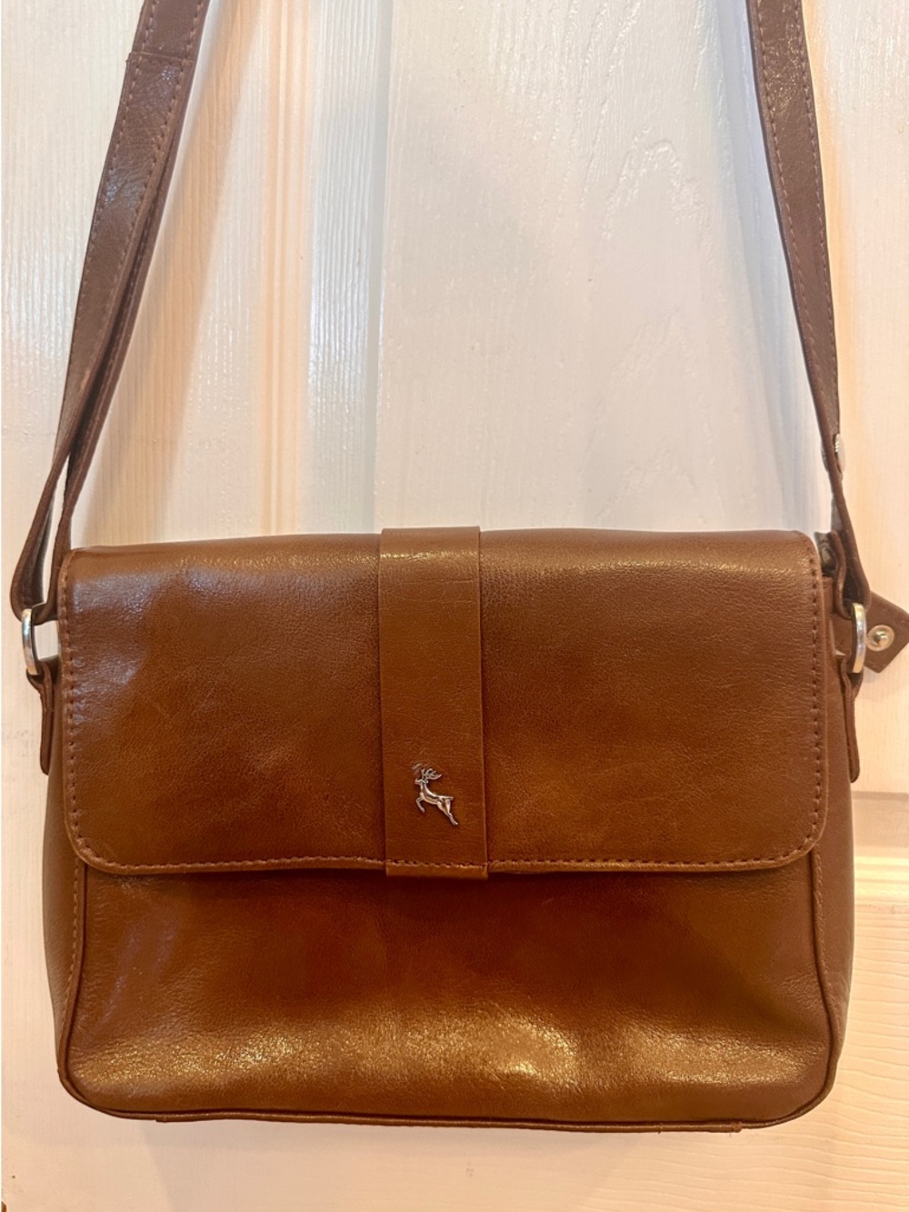 Everyday Brown Leather Crossbody Bag with Front Zip Pocket